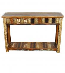 SOLID RECLAIMED TEAKK WOOD W/ BRASS FITTED CONSOLE