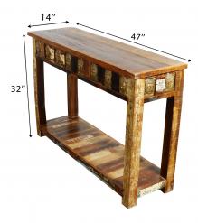 SOLID RECLAIMED TEAKK WOOD W/ BRASS FITTED CONSOLE