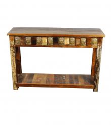 SOLID RECLAIMED TEAK WOOD BRASS FITTED CONSOLE