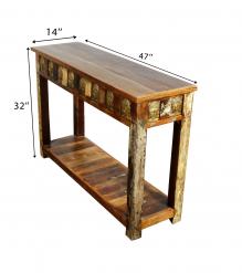 SOLID RECLAIMED TEAK WOOD BRASS FITTED CONSOLE