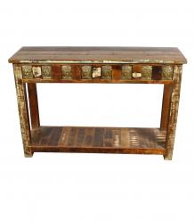 SOLID RECLAIMED TEAK WOOD &  BRASS FITTED CONSOLE