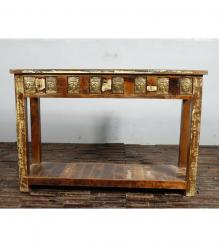 SOLID RECLAIMED TEAK WOOD &  BRASS FITTED CONSOLE