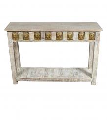SOLID RECLAIMED TEAK WOOD & BRASS FITTED CONSOLE