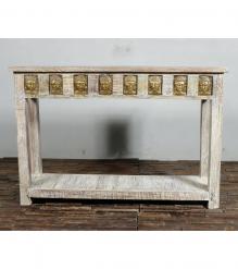 SOLID RECLAIMED TEAK WOOD & BRASS FITTED CONSOLE