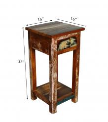 SOLID RECLAIMED TEAK WOOD END TABLE NIGHTSTAND