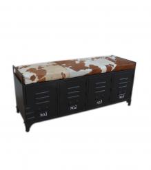IRON LOCKER BENCH W/ LEATHER UPHOLSTERED SEAT