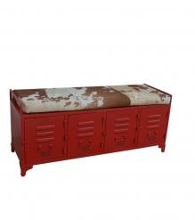 IRON LOCKER BENCH W/ LEATHER UPHOLSTERED SEAT