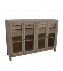 SOLID WOOD & GLASS 4 DOOR SIDEBOARD W/ DRAWERS