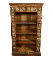 SOLID RECLAIMED TEAK BOOKCASE W/ BRASS FITTED BUDDHA