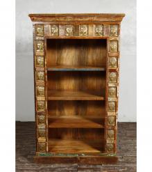 SOLID RECLAIMED TEAK BOOKCASE W/ BRASS FITTED BUDDHA