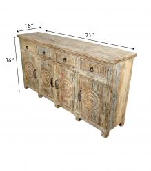 SOLID RECLAIMED HAND CARVED TEAK WOOD SIDEBOARD CABINET W/ 4 DRAWERS & 4 DOORS