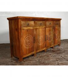 SOLID RECLAIMED HAND CARVED TEAK WOOD SIDEBOARD CABINET W/ 4 DRAWERS & 4 DOORS