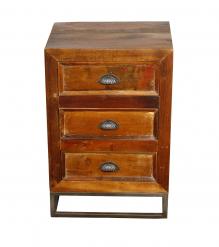 SOLID RECLAIMED TEAK WOOD 3 DRAWER END TABLE NIGHTSTAND