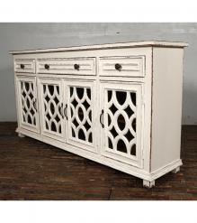 SOLID RECLAIMED TEAK WOOD & GLASS SIDEBOARD CONSOLE W/ 4 DRAWERS & 4 DOORS