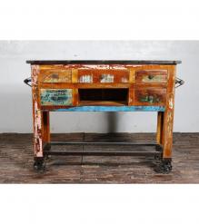 SOLID RECLAIMED TEAK WOOD SIDEBOARD ISLAND W/ 5 DRAWERS & CASTERS