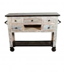 SOLID RECLAIMED TEAK WOOD SIDEBOARD ISLAND W/ 5 DRAWERS & CASTERS