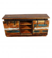 SOLID RECLAIMED TEAK WOOD SIDEBOARD W/ SLIDING DOORS