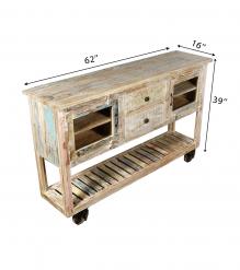 SOLID RECLAIMED TEAK WOOD SIDEBOARD W/  2 DRAWERS 2 DOORS & OPEN SHELF