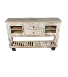 SOLID RECLAIMED TEAK WOOD SIDEBOARD W/  2 DRAWERS 2 DOORS & OPEN SHELF
