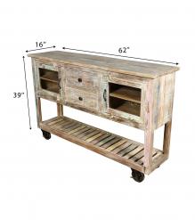 SOLID RECLAIMED TEAK WOOD SIDEBOARD W/  2 DRAWERS 2 DOORS & OPEN SHELF