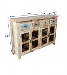SOLID RECLAIMED TEAK WOOD SIDEBOARD W/ DECORATIVE IRON 4 DRAWERS & 4 DOORS