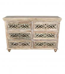 HAND CARVED SOLID RECLAIMED TEAK WOOD 6 DRAWER DRESSER CHEST BUREAU SIDEBOARD