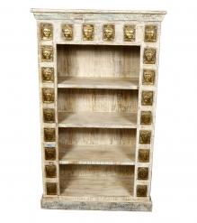 SOLID RECLAIMED TEAK WOOD SHELF W/ BRASS FITTED BUDDHA