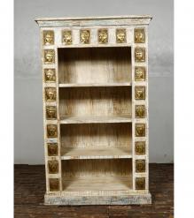 SOLID RECLAIMED TEAK WOOD SHELF W/ BRASS FITTED BUDDHA