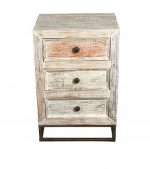 SOLID RECLAIMED TEAK  WOOD END TABLE NIGHTSTAND 3 DRAWERS
