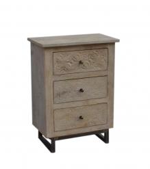 SOLID HAND CARVED WOOD 3 DRAWER NIGHTSTAND / END TABLE