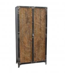 SOLID CARVED WOOD + METAL DOUBLE DOOR CABINET