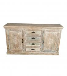 SOLID HAND CARVED RECLAIMED TEAK SIDEBOARD W/ 2 DOORS & 4 DRAWERS