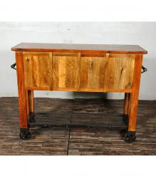 SOLID RECLAIMED TEAK WOOD CONSOLE ISLAND ON CASTERS W/ 5 DRAWERS