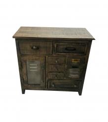 SOLID WOOD & IRON CHEST W/ MULTIPLE DRAWERS