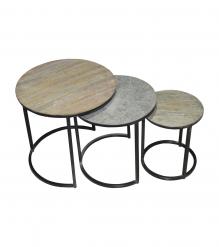 3 NESTING SOLID WOOD & IRON TABLES