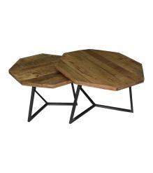 PAIR OF WOOD & IRON TABLES
