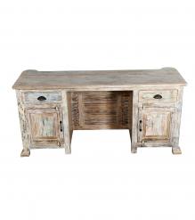 SOLID RECLAIMED TEAK WOOD DESK 2/ DRAWERS & DOORS