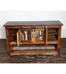 SOLID RECLAIMED TEAK WOOD SIDEBOARD W/ SLIDING DOORS & BOTTOM SHELF