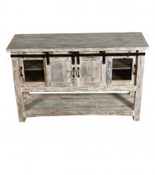 SOLID RECLAIMED TEAK WOOD SIDEBOARD W/ SLIDING DOORS & BOTTOM SHELF