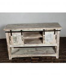 SOLID RECLAIMED TEAK WOOD SIDEBOARD W/ SLIDING DOORS & BOTTOM SHELF