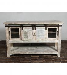 SOLID RECLAIMED TEAK WOOD SIDEBOARD W/ SLIDING DOORS & BOTTOM SHELF