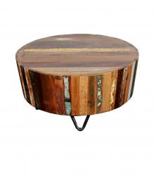 SOLID RECLAIMED TEAK WOOD & IRON ROUND COFFEE TABLE