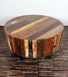 SOLID RECLAIMED TEAK WOOD & IRON ROUND COFFEE TABLE