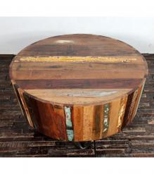 SOLID RECLAIMED TEAK WOOD & IRON ROUND COFFEE TABLE