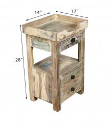 SOLID RECLAIMED TEAK WOOD 3 DRAWER END TABLE / NIGHTSTAND