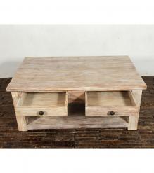 SOLID RECLAIMED TEAK WOOD 2 DRAWER COFFEE TABLE W/ SHELF