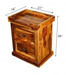 SOLID ROSEWOOD 2 DRAWER W/ TRAY END TABLE / NIGHTSTAND