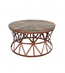 ROUND SOLID WOOD & IRON COFFEE TABLE
