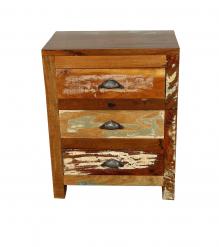 SOLID RECLAIMED TEAK WOOD END TABLE / NIGHTSTAND W/ 3 DRAWERS