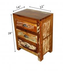 SOLID RECLAIMED TEAK WOOD END TABLE / NIGHTSTAND W/ 3 DRAWERS